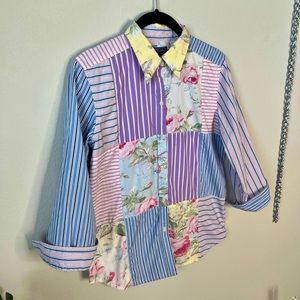 American Living patchwork pastel 100% cotton button down size M